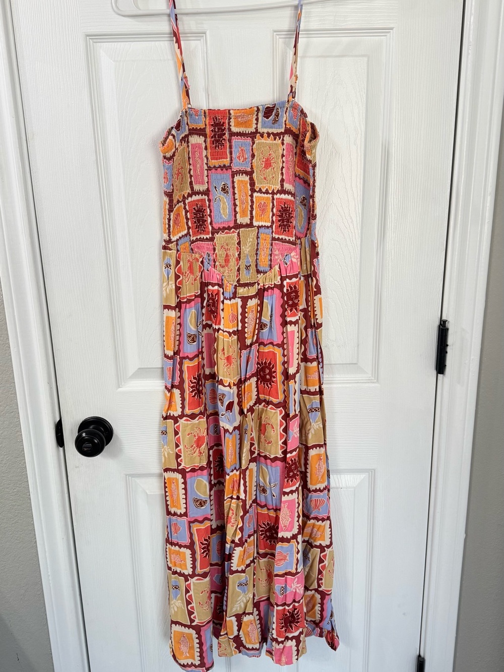 Patrons of Peace Printed Smocked Midi Dress Size Small - Picture 2 of 3